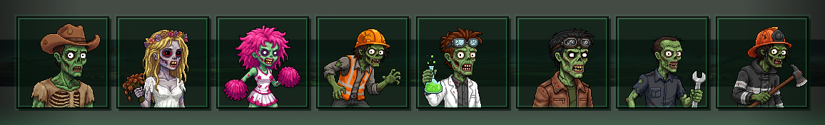 Zombie pixel art character avatar preview - 128x128 game sprites by Mixels.ai